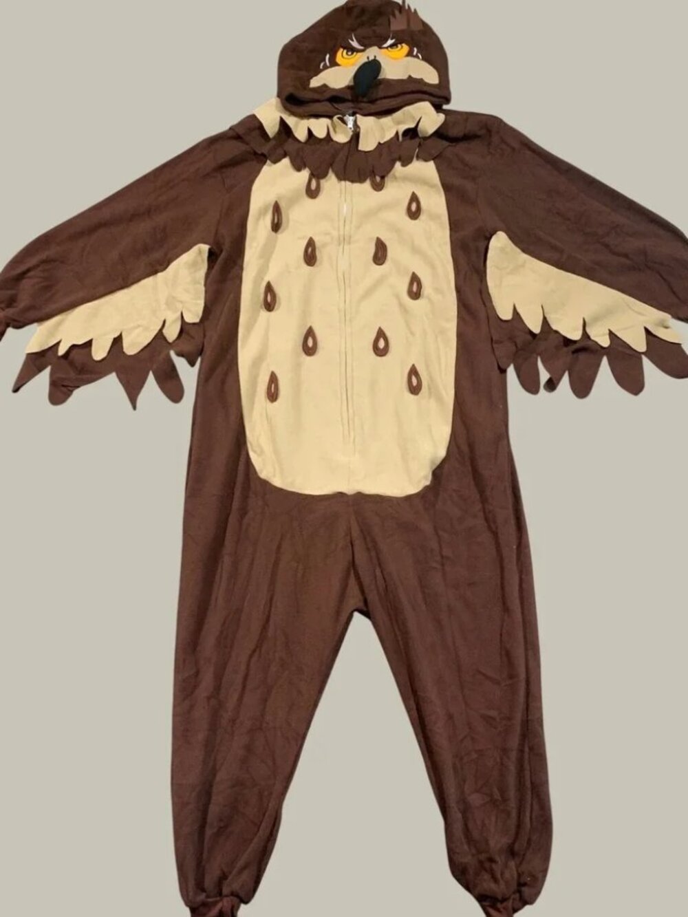 Report Family Clothes Owl Costume Union Suit Men Size M Brown Fleece Hooded Paja